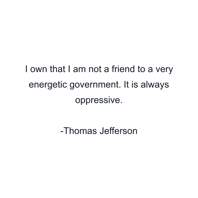 I own that I am not a friend to a very energetic government. It is always oppressive.