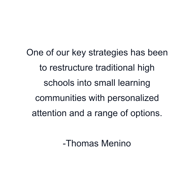 One of our key strategies has been to restructure traditional high schools into small learning communities with personalized attention and a range of options.