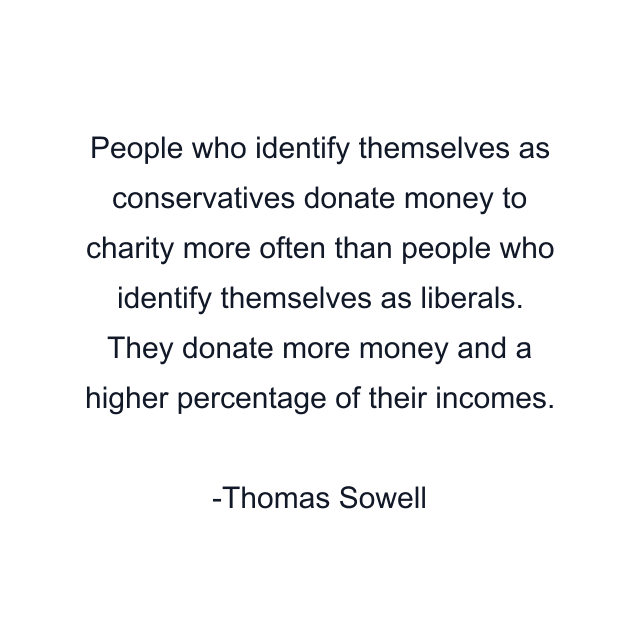 People who identify themselves as conservatives donate money to charity more often than people who identify themselves as liberals. They donate more money and a higher percentage of their incomes.