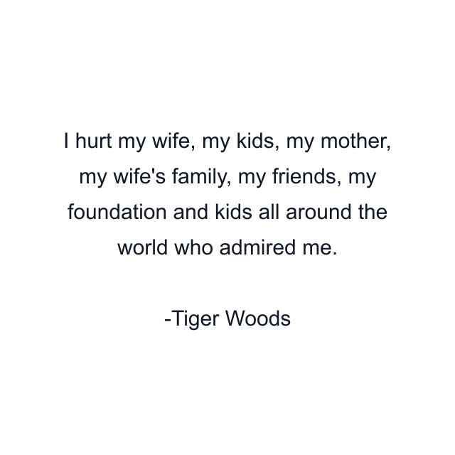 I hurt my wife, my kids, my mother, my wife's family, my friends, my foundation and kids all around the world who admired me.