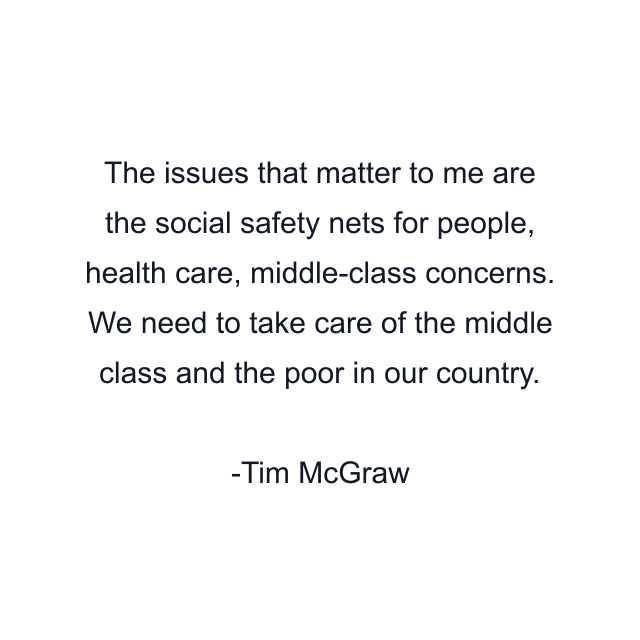 The issues that matter to me are the social safety nets for people, health care, middle-class concerns. We need to take care of the middle class and the poor in our country.