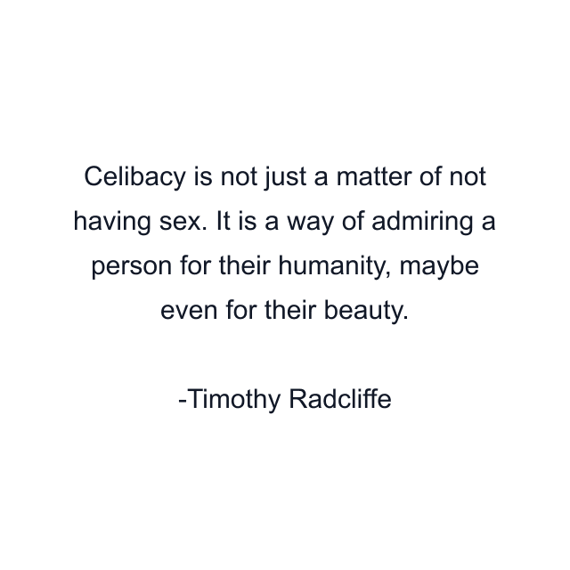 Celibacy is not just a matter of not having sex. It is a way of admiring a person for their humanity, maybe even for their beauty.