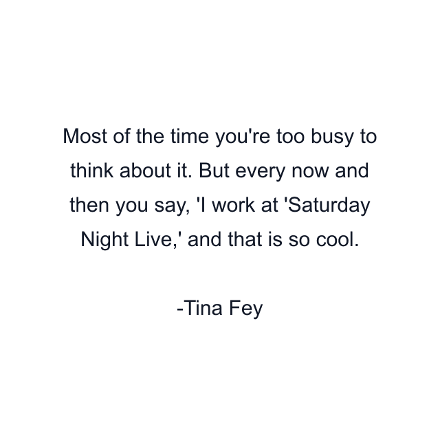 Most of the time you're too busy to think about it. But every now and then you say, 'I work at 'Saturday Night Live,' and that is so cool.