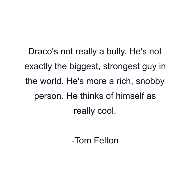 Draco's not really a bully. He's not exactly the biggest, strongest guy in the world. He's more a rich, snobby person. He thinks of himself as really cool.