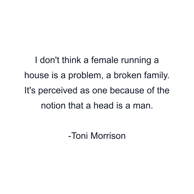 I don't think a female running a house is a problem, a broken family. It's perceived as one because of the notion that a head is a man.