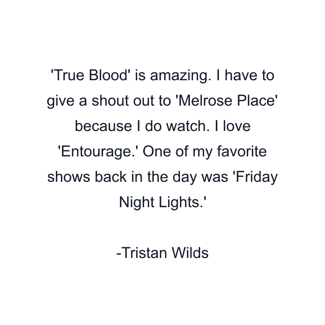 'True Blood' is amazing. I have to give a shout out to 'Melrose Place' because I do watch. I love 'Entourage.' One of my favorite shows back in the day was 'Friday Night Lights.'