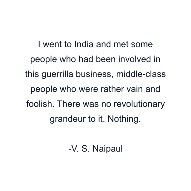 I went to India and met some people who had been involved in this guerrilla business, middle-class people who were rather vain and foolish. There was no revolutionary grandeur to it. Nothing.