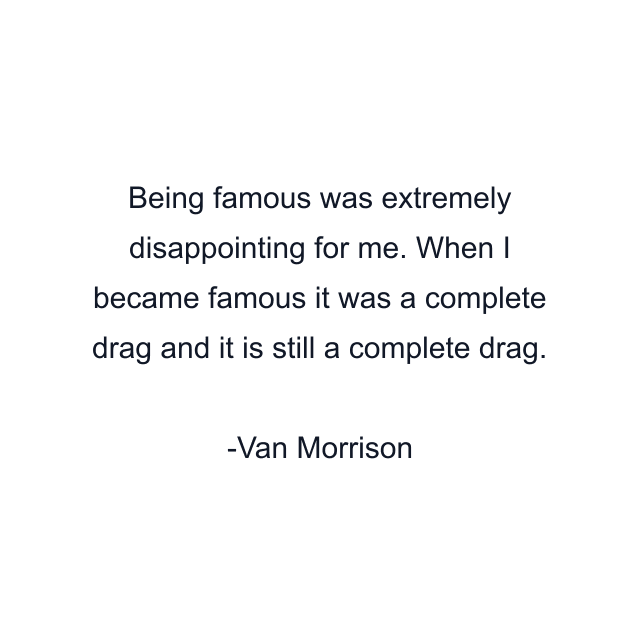 Being famous was extremely disappointing for me. When I became famous it was a complete drag and it is still a complete drag.