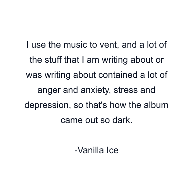 I use the music to vent, and a lot of the stuff that I am writing about or was writing about contained a lot of anger and anxiety, stress and depression, so that's how the album came out so dark.