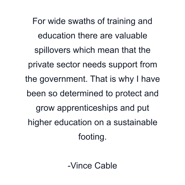 For wide swaths of training and education there are valuable spillovers which mean that the private sector needs support from the government. That is why I have been so determined to protect and grow apprenticeships and put higher education on a sustainable footing.