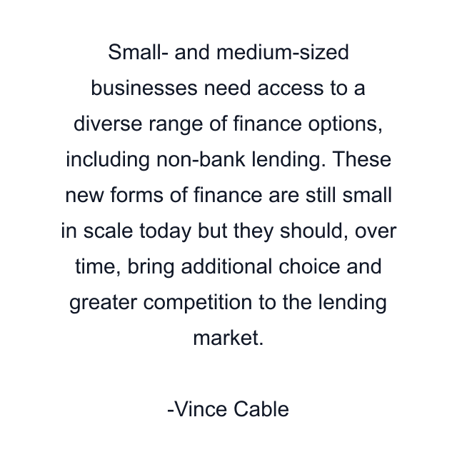 Small- and medium-sized businesses need access to a diverse range of finance options, including non-bank lending. These new forms of finance are still small in scale today but they should, over time, bring additional choice and greater competition to the lending market.