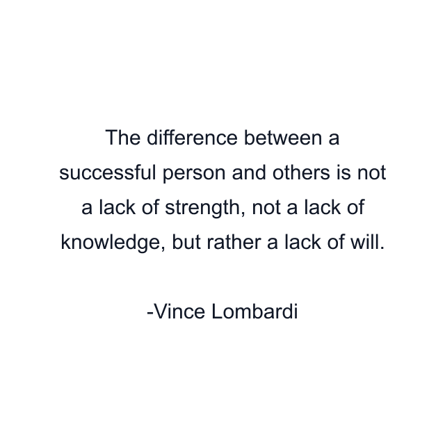 The difference between a successful person and others is not a lack of strength, not a lack of knowledge, but rather a lack of will.