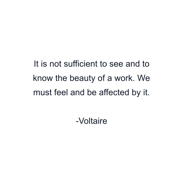 It is not sufficient to see and to know the beauty of a work. We must feel and be affected by it.