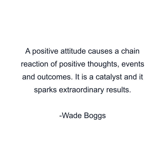 A positive attitude causes a chain reaction of positive thoughts, events and outcomes. It is a catalyst and it sparks extraordinary results.