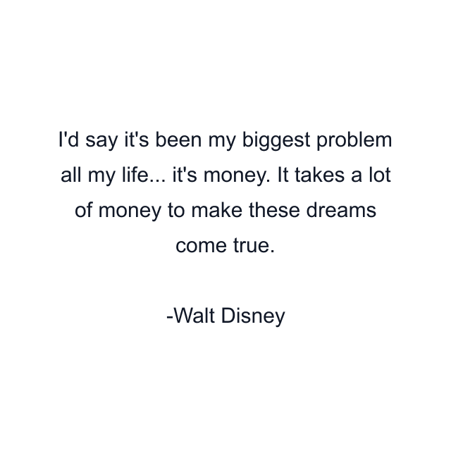 I'd say it's been my biggest problem all my life... it's money. It takes a lot of money to make these dreams come true.