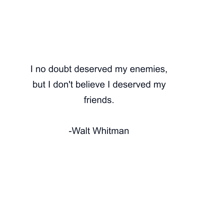 I no doubt deserved my enemies, but I don't believe I deserved my friends.