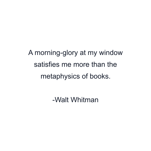 A morning-glory at my window satisfies me more than the metaphysics of books.