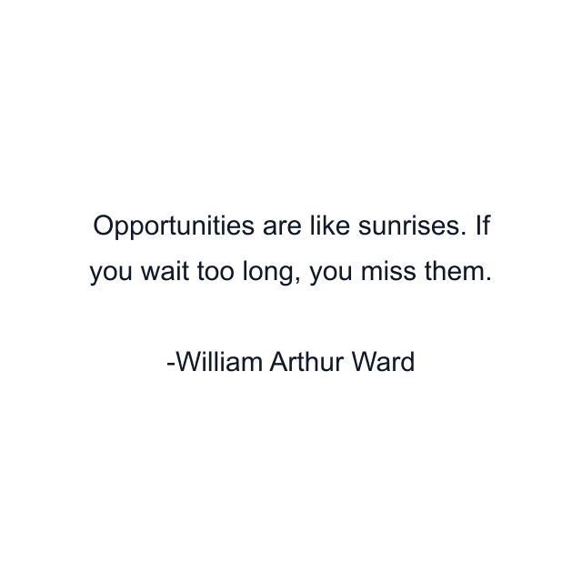 Opportunities are like sunrises. If you wait too long, you miss them.