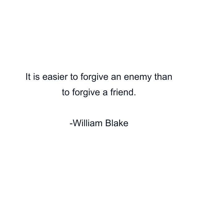 It is easier to forgive an enemy than to forgive a friend.