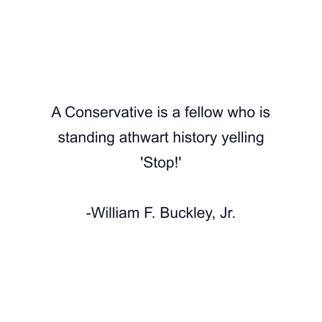 A Conservative is a fellow who is standing athwart history yelling 'Stop!'