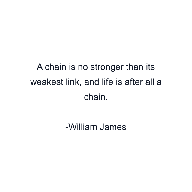 A chain is no stronger than its weakest link, and life is after all a chain.