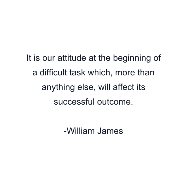 It is our attitude at the beginning of a difficult task which, more than anything else, will affect its successful outcome.