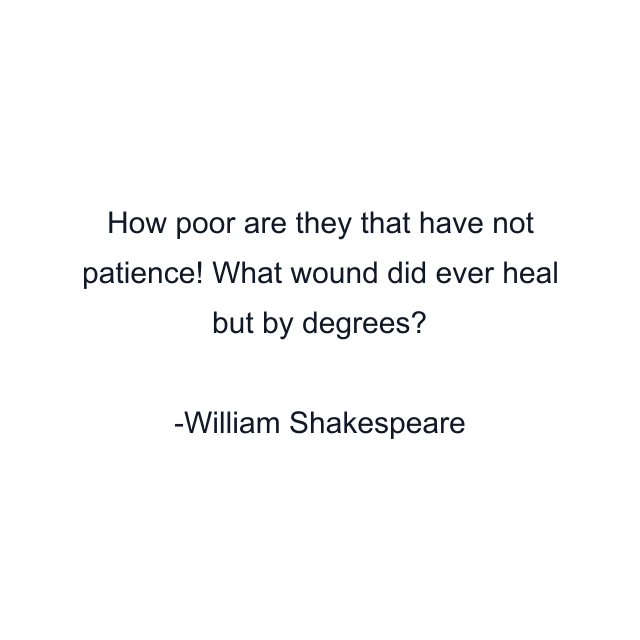 How poor are they that have not patience! What wound did ever heal but by degrees?