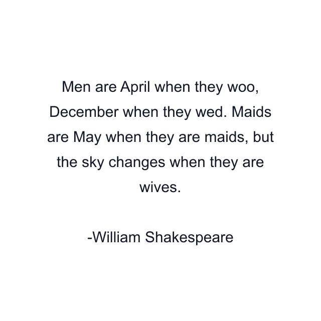 Men are April when they woo, December when they wed. Maids are May when they are maids, but the sky changes when they are wives.