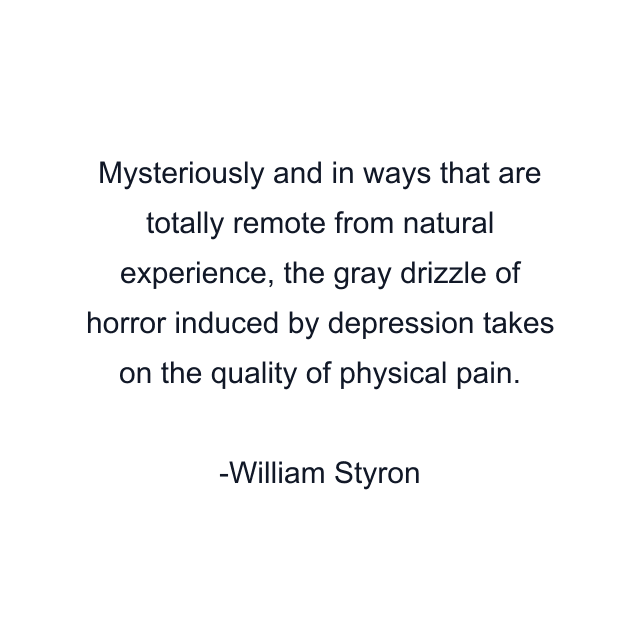 Mysteriously and in ways that are totally remote from natural experience, the gray drizzle of horror induced by depression takes on the quality of physical pain.