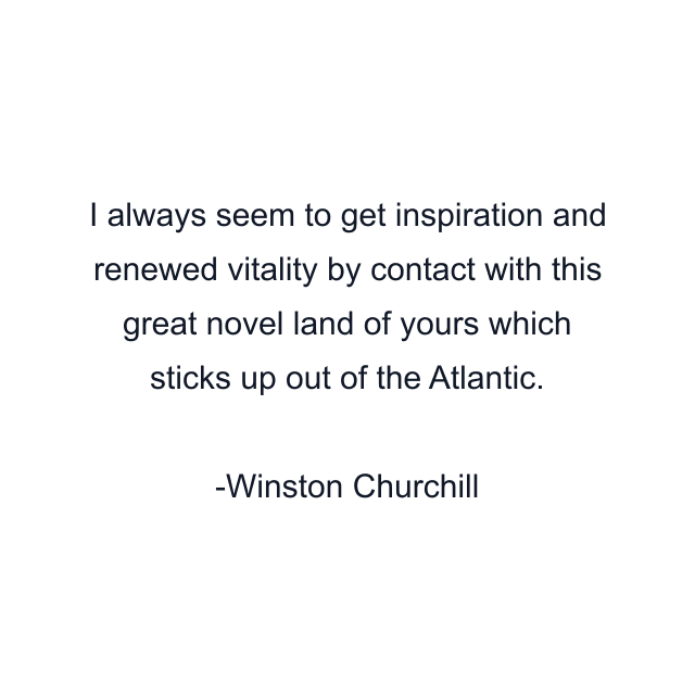 I always seem to get inspiration and renewed vitality by contact with this great novel land of yours which sticks up out of the Atlantic.