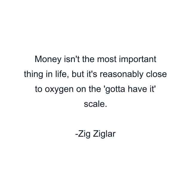 Money isn't the most important thing in life, but it's reasonably close to oxygen on the 'gotta have it' scale.