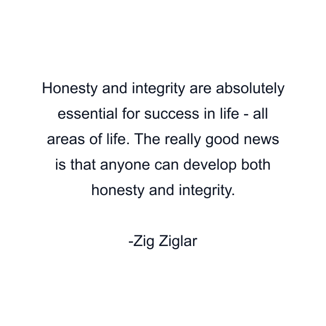 Honesty and integrity are absolutely essential for success in life - all areas of life. The really good news is that anyone can develop both honesty and integrity.